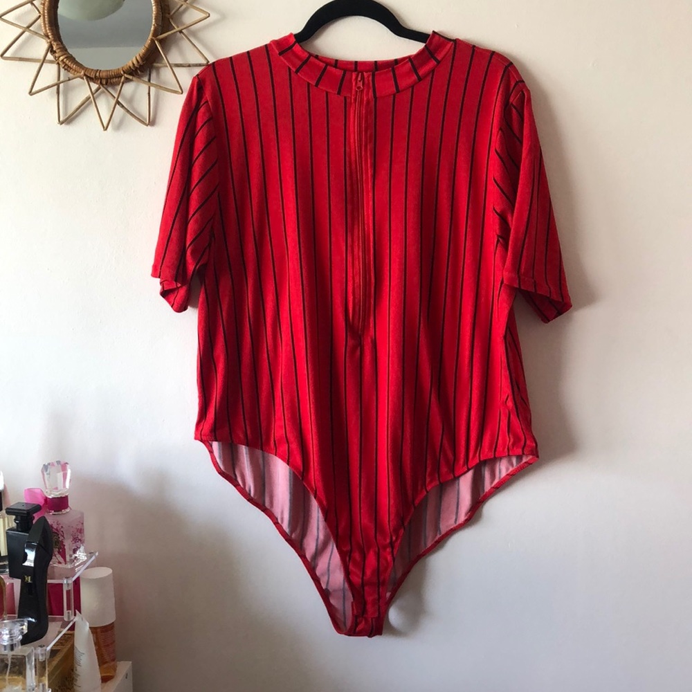 Plus Striped Zipper Tee Bodysuit